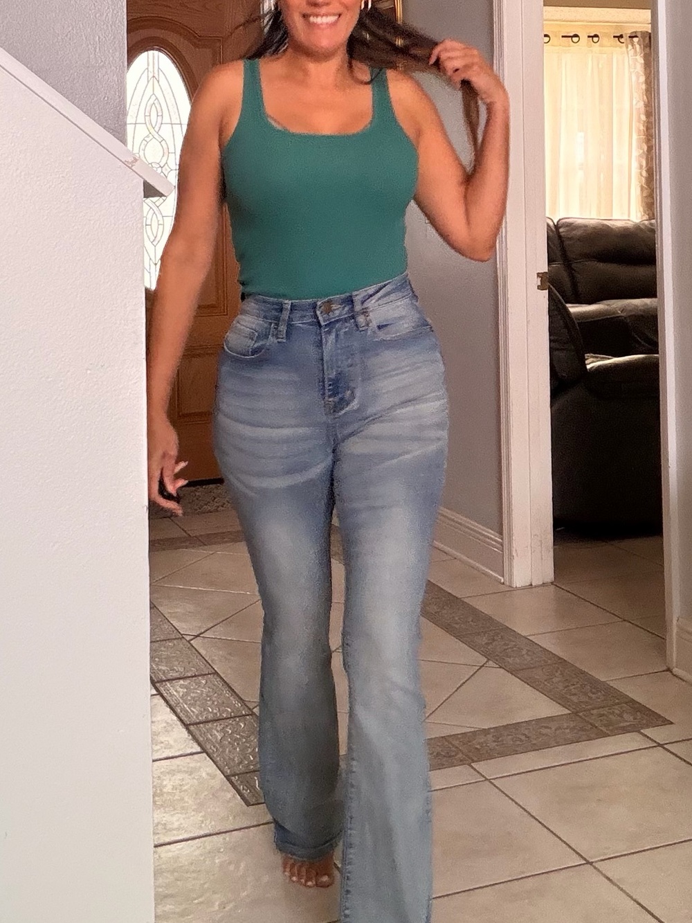 NWOT Fashion Nova High Rise Flare Jeans Size 5 Light Wash Stretch Denim